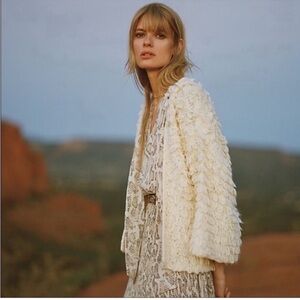 Akemi + Kin Anthropologie Wool Blend Loop Knit Cardigan Boho Maximalist Cream OS